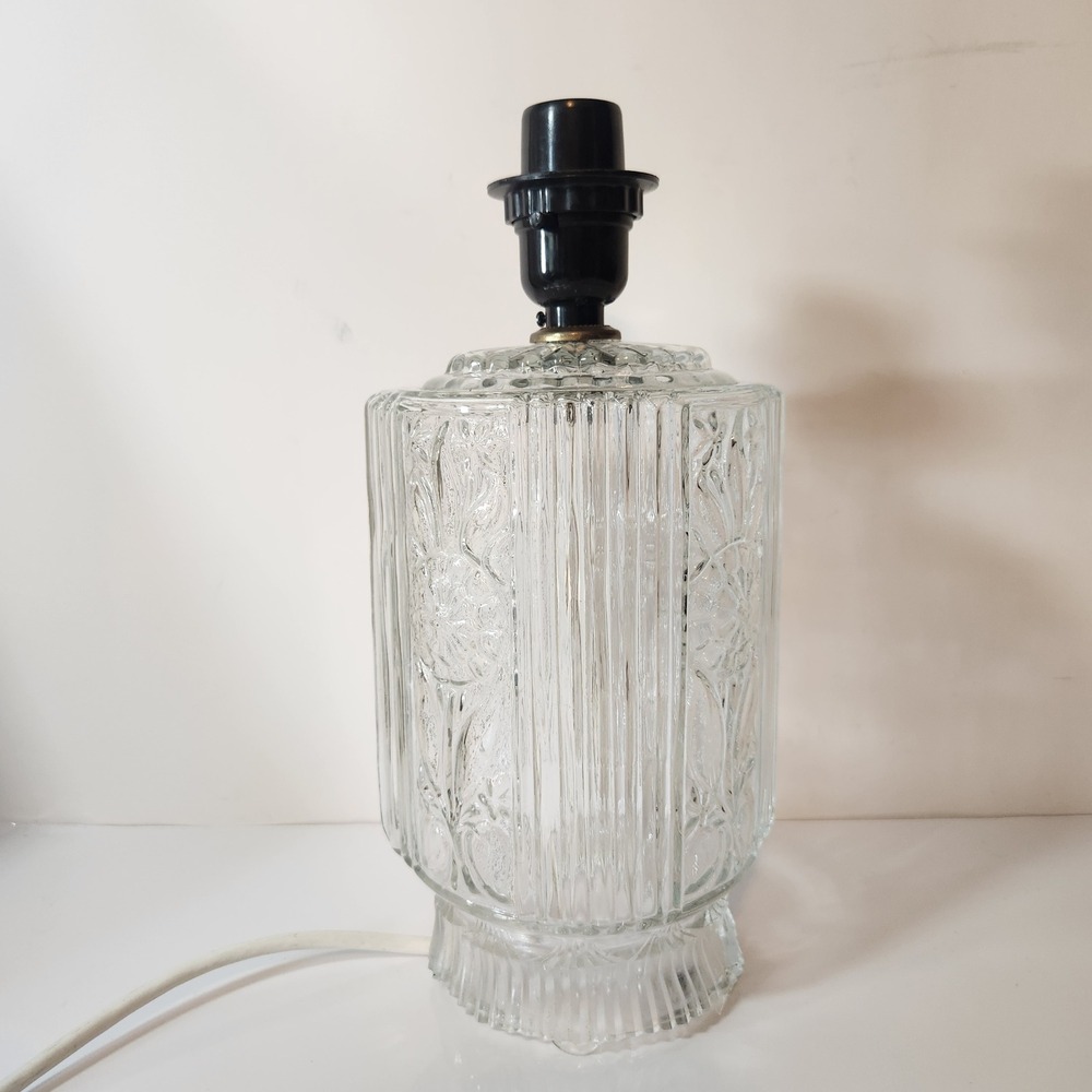 Vintage‎ Crystal Table Lamp Base Floral Ribbed Hollywood Regency Clear
